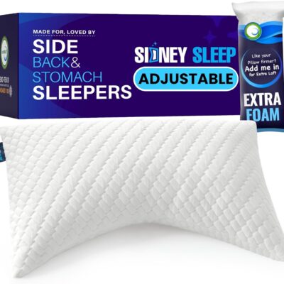 Sidney Sleep Pillow for Side and Back Sleepers - Comfort for Neck and Shoulder Pain - Adjustable and Customizable Shredded Memory Foam Filling - Queen Size - Additional Foam Fill Included (White)
