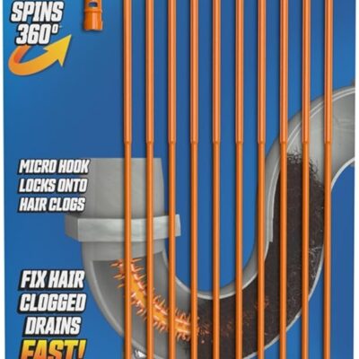 FlexiSnake Drain Weasel Sink Snake Hair Clog Remover Tool, Sink, Pipe, Bathroom, Bathtub Drain Cleaner, 18-inch Long, Flexible, Made in The USA, 10 Pack Wand Refills and Removable Handle