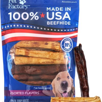 Pet Factory 100% Made in USA Beefhide 5" Chip Rolls Dog Chew Treats - Beef & Chicken Flavor, 18 Count/1 Pack