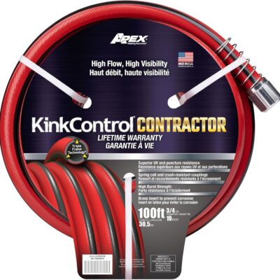Kink Control Contractor Grade Hose with High Burst Strength, Spring Coil and Crush Resistant Couplings, Made in the USA 3/4 x 100 ft