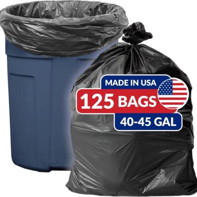 Reli. SuperValue 40-45 Gallon Trash Bags | 125 Count | Made in USA | Heavy Duty | Black Multi-Use Garbage Bags