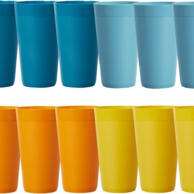 US Acrylic Newport 20 ounce Unbreakable Plastic Stackable Water Tumblers in 4 Sunrise Colors | Set of 12 Drinking Cups | Reusable, BPA-free, Made in the USA, Top-rack Dishwasher and Microwave Safe