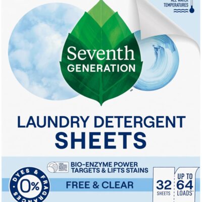 Seventh Generation Laundry Detergent Sheets 32ct Free & Clear Removes Tough Stains Safer for your family